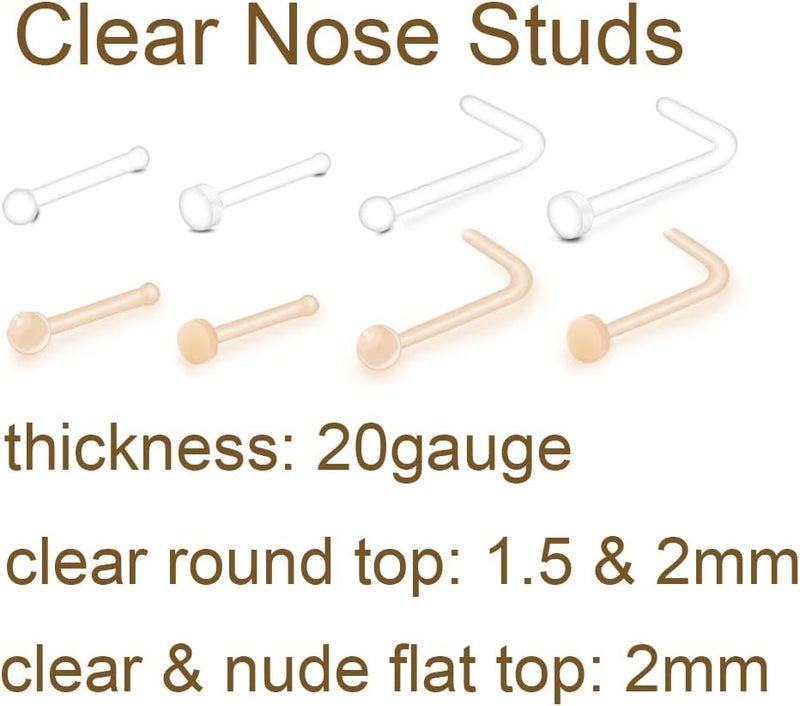 MODRSA 18g 20g Nude Clear Nose Studs for Work Clear Piercing Retainers for Surgery Plastic Septum Retainer 16g Labret Lip Studs Plastic Cartilage Earring Studs for Sport Surgery Invisible Septum Rings - Image 2